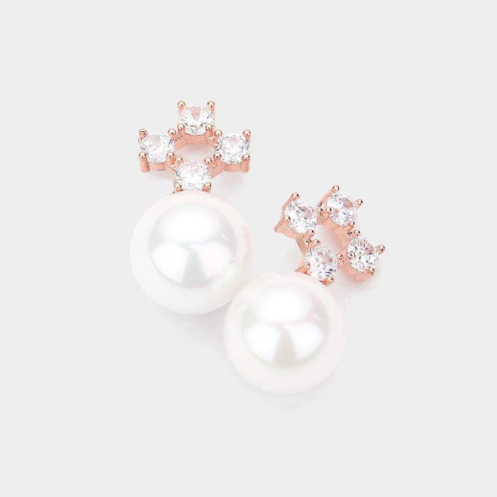 Crystal Cubic Zirconia Pearl Earrings - Madeline Love - Flyclothing LLC