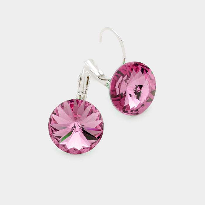 Genuine Round Crystal Lever Back Earrings - Madeline Love - Flyclothing LLC