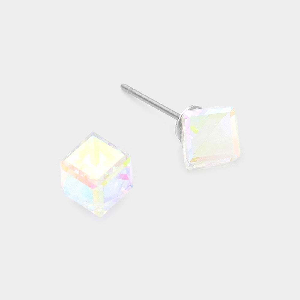 Genuine Crystal Cube Stud Earrings - Madeline Love - Flyclothing LLC