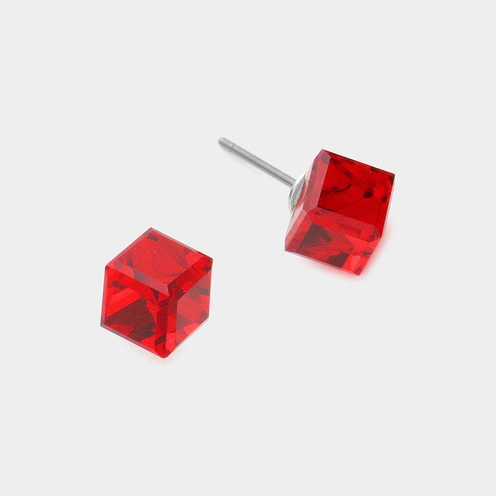 Genuine Crystal Cube Stud Earrings - Madeline Love - Flyclothing LLC