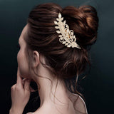 Rhinestone Paved Leaf Hair Comb - Madeline Love - Flyclothing LLC