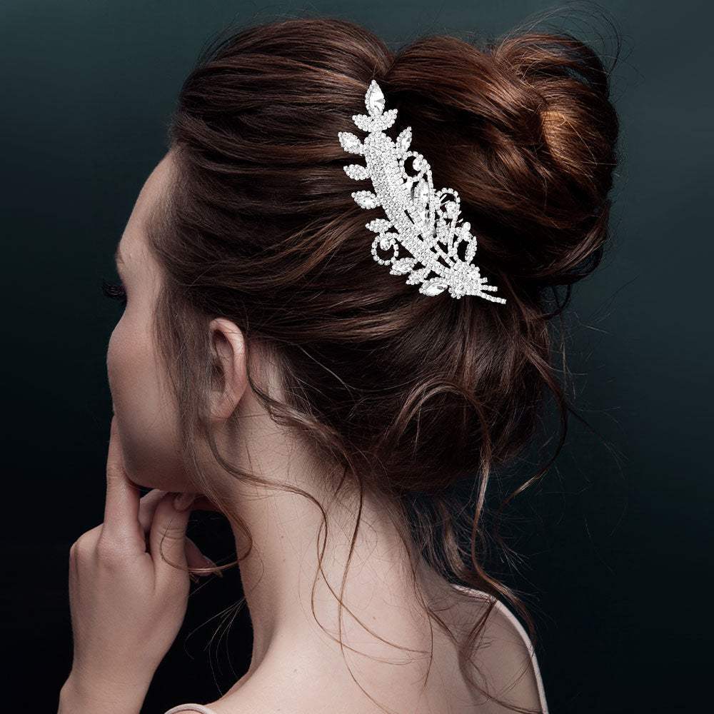 Rhinestone Paved Leaf Hair Comb - Madeline Love - Flyclothing LLC