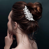 Rhinestone Paved Leaf Hair Comb - Madeline Love - Flyclothing LLC