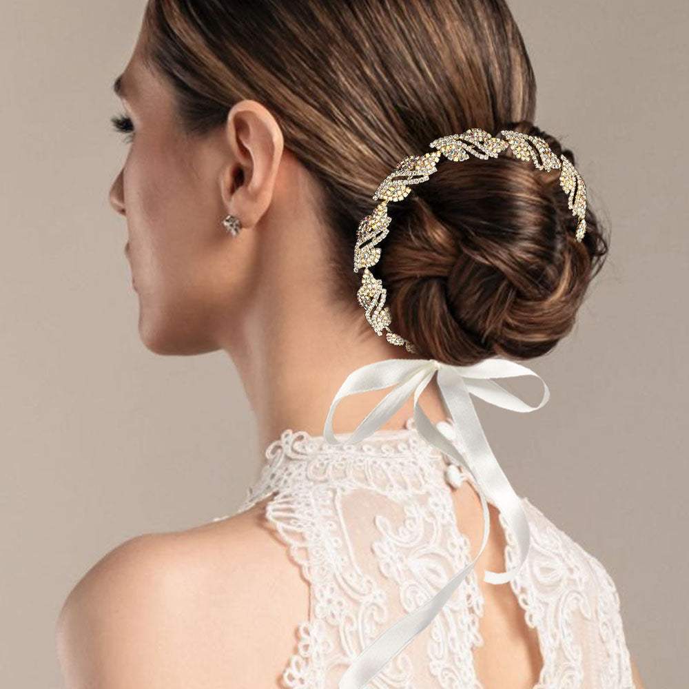 Rhinestone Paved Leaf Vine Wrap Headpiece - Madeline Love - Flyclothing LLC