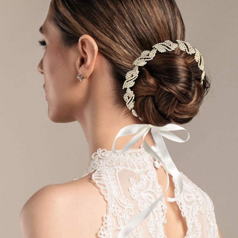 Rhinestone Paved Leaf Vine Wrap Headpiece - Madeline Love - Flyclothing LLC