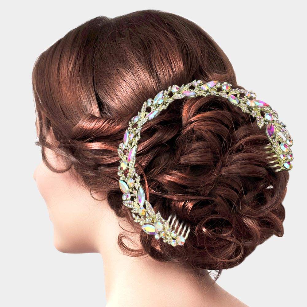 Marquise Stone Leaf Cluster Bun Hair Comb - Madeline Love - Flyclothing LLC