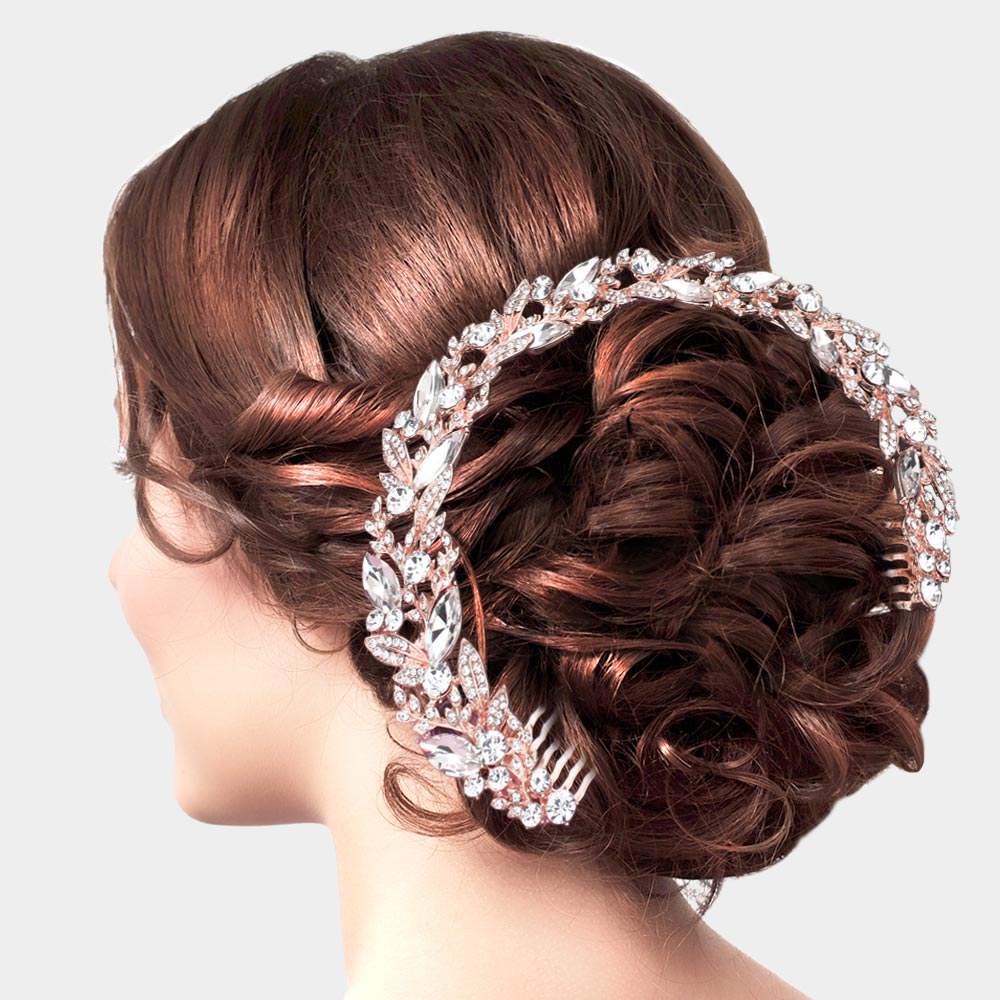 Marquise Stone Leaf Cluster Bun Hair Comb - Madeline Love - Flyclothing LLC