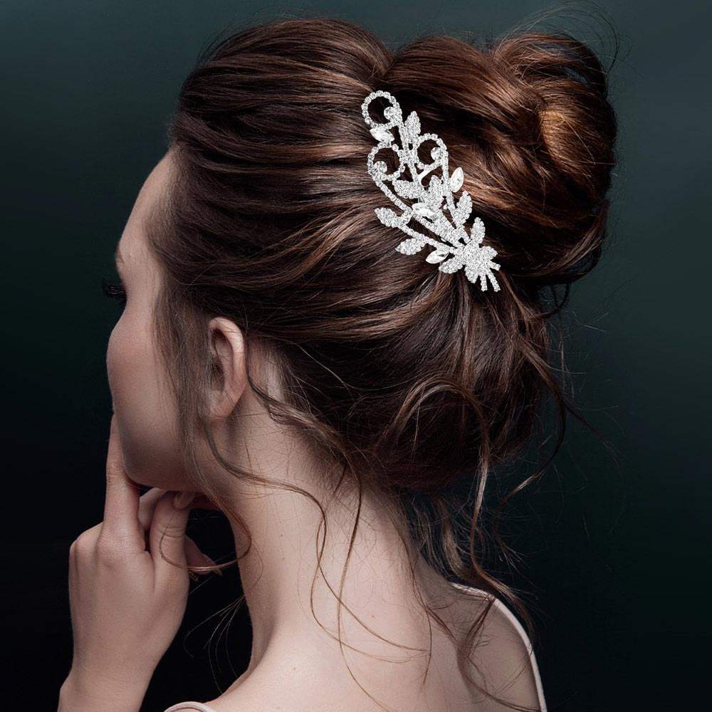 Rhinestone Paved Leaf Floral Hair Comb - Madeline Love - Flyclothing LLC