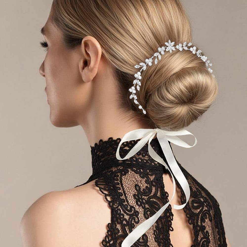 CZ Leaf Cluster Vine Bun Wrap Headpiece - Madeline Love - Flyclothing LLC