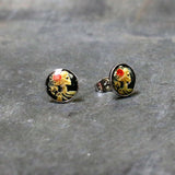 Red Rose Flower Skeleton Cameo Stud Earrings