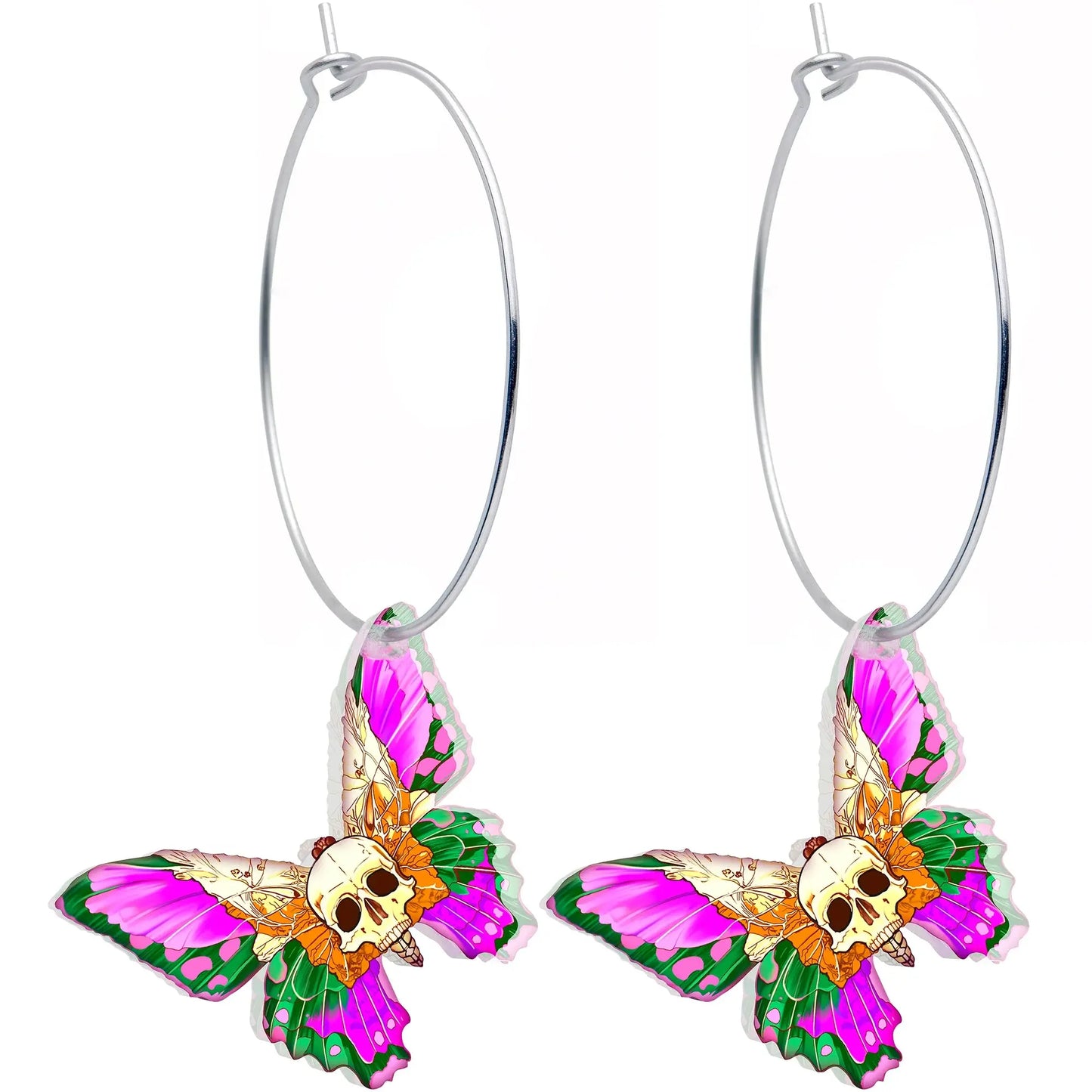 Butterfly Skull Hoop Earrings by Onyx O - BodyCandy - Flyclothing LLC