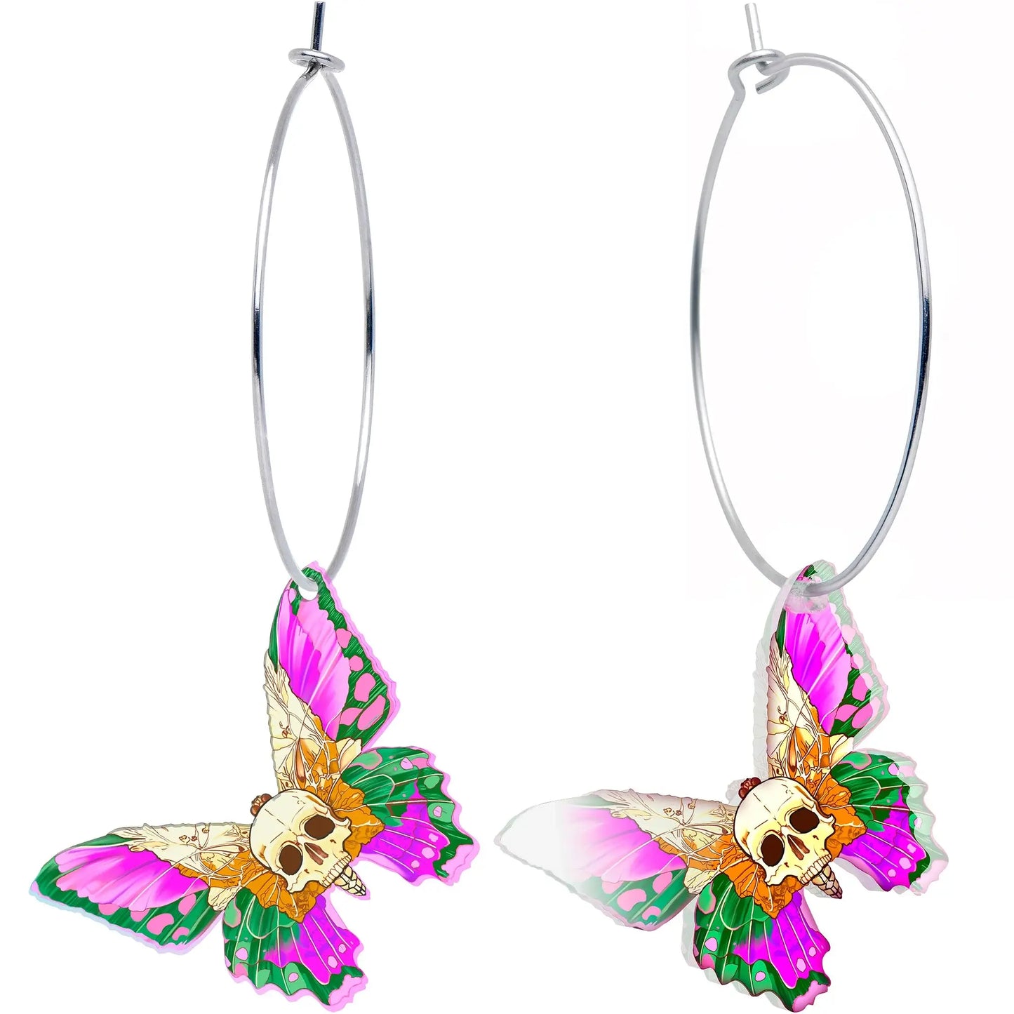 Butterfly Skull Hoop Earrings by Onyx O - BodyCandy - Flyclothing LLC