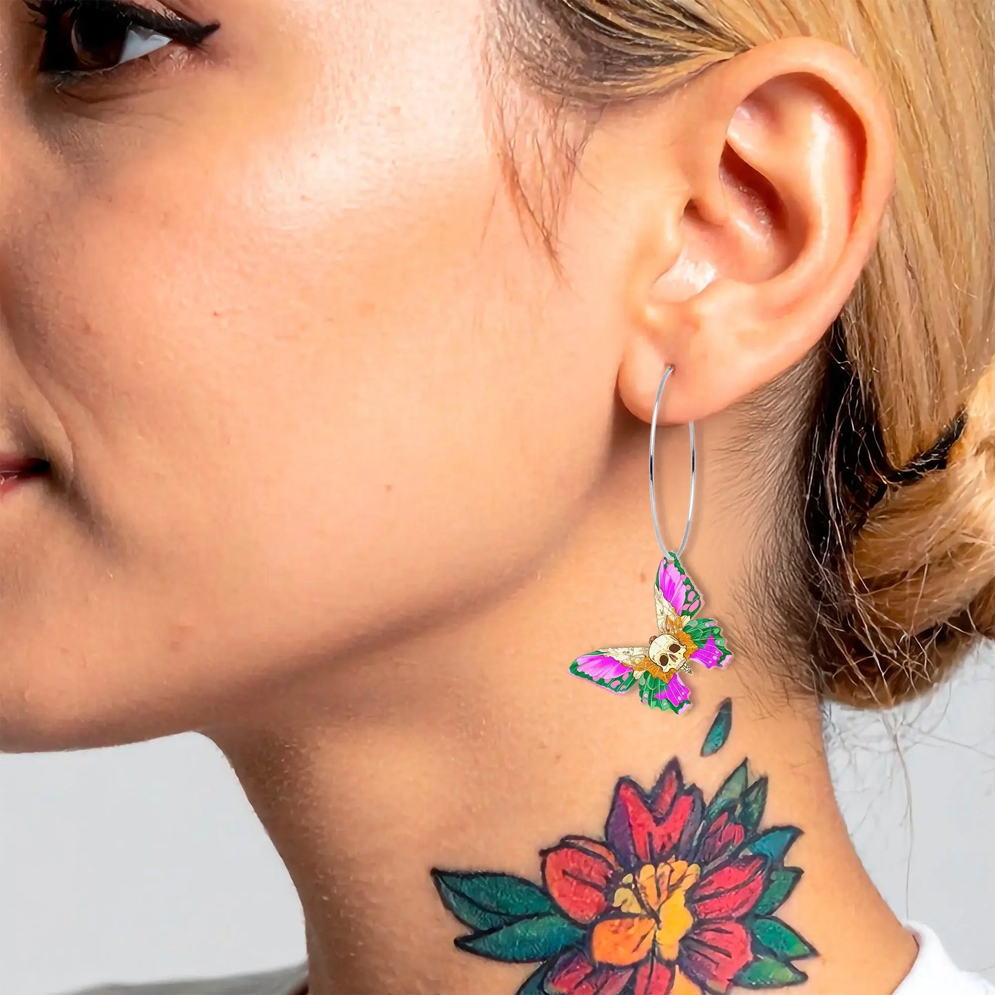 Butterfly Skull Hoop Earrings by Onyx O - BodyCandy - Flyclothing LLC