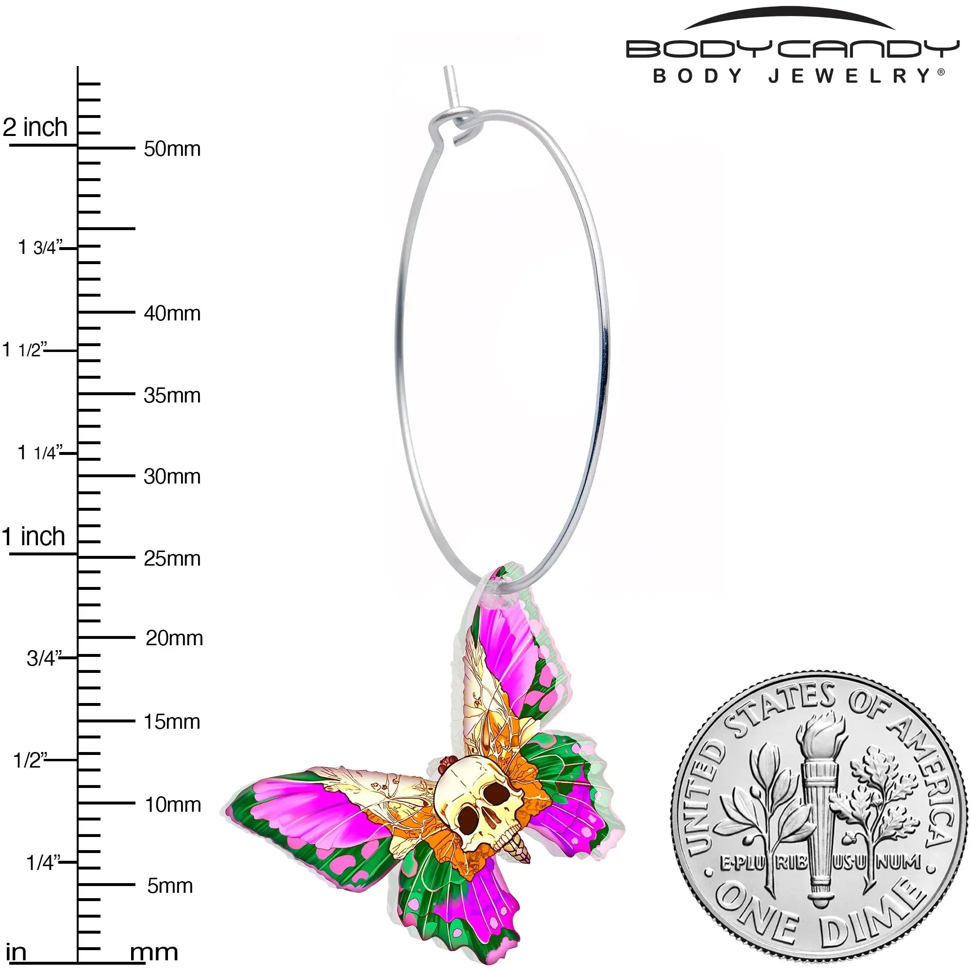 Butterfly Skull Hoop Earrings by Onyx O - BodyCandy - Flyclothing LLC