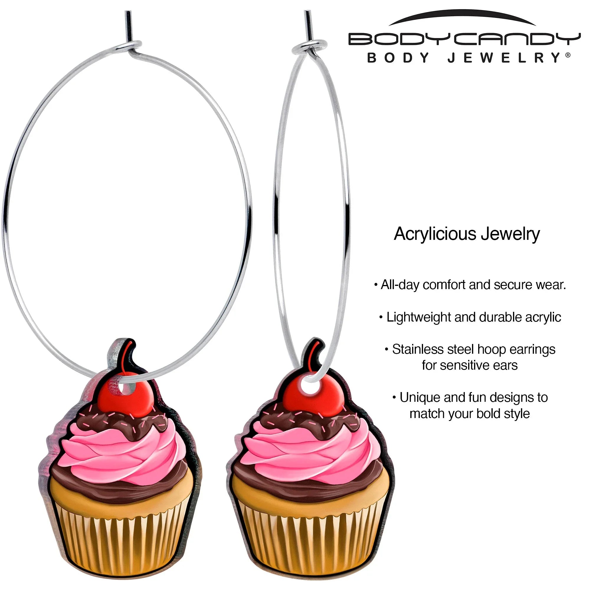 Valentine Cupcake Hoop Earrings by Onyx O - BodyCandy - Flyclothing LLC