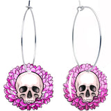 Blooming Pink Flower Skull Hoop Earrings by Onyx O - BodyCandy - Flyclothing LLC