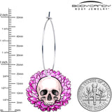 Blooming Pink Flower Skull Hoop Earrings by Onyx O - BodyCandy - Flyclothing LLC
