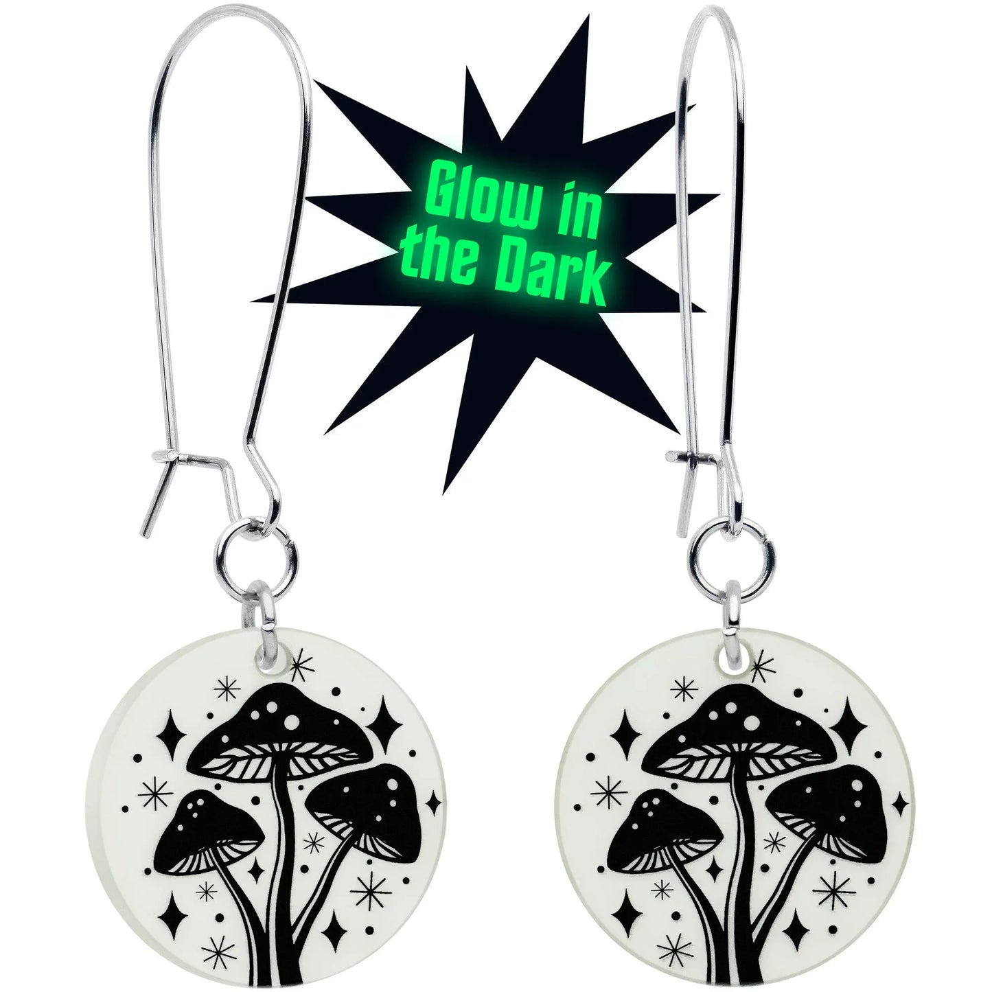 Glow in the Dark Mystic Mushroom Dangle Earrings by Onyx O - BodyCandy - Flyclothing LLC