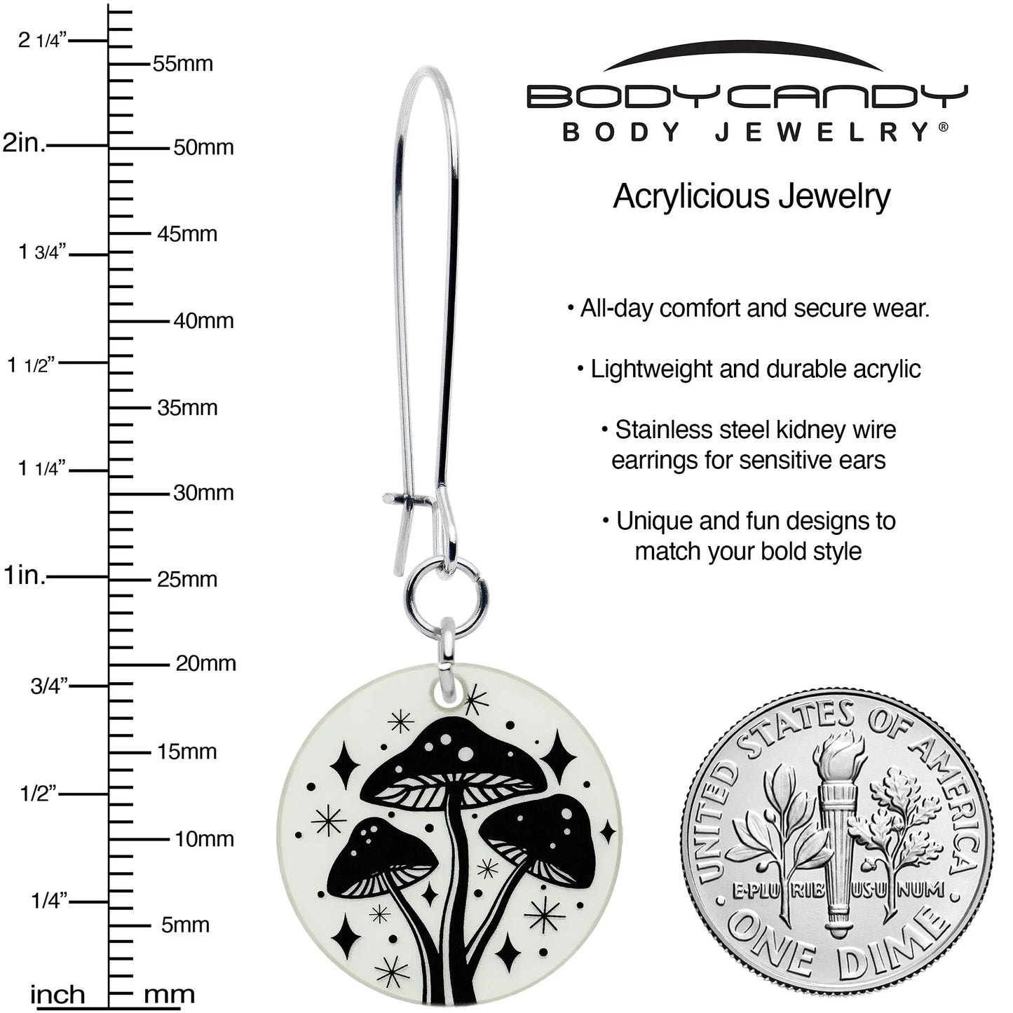 Glow in the Dark Mystic Mushroom Dangle Earrings by Onyx O - BodyCandy - Flyclothing LLC