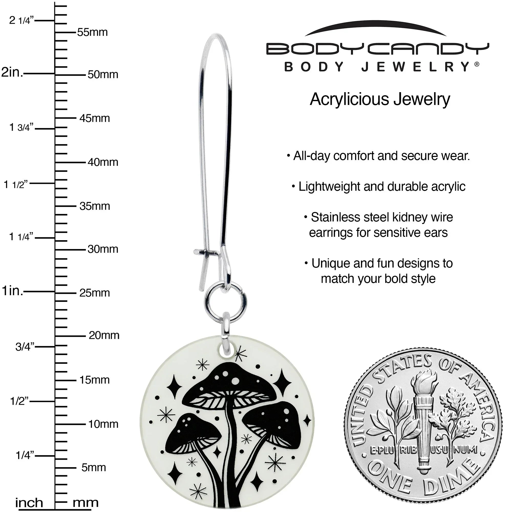 Glow in the Dark Mystic Mushroom Dangle Earrings by Onyx O - BodyCandy - Flyclothing LLC