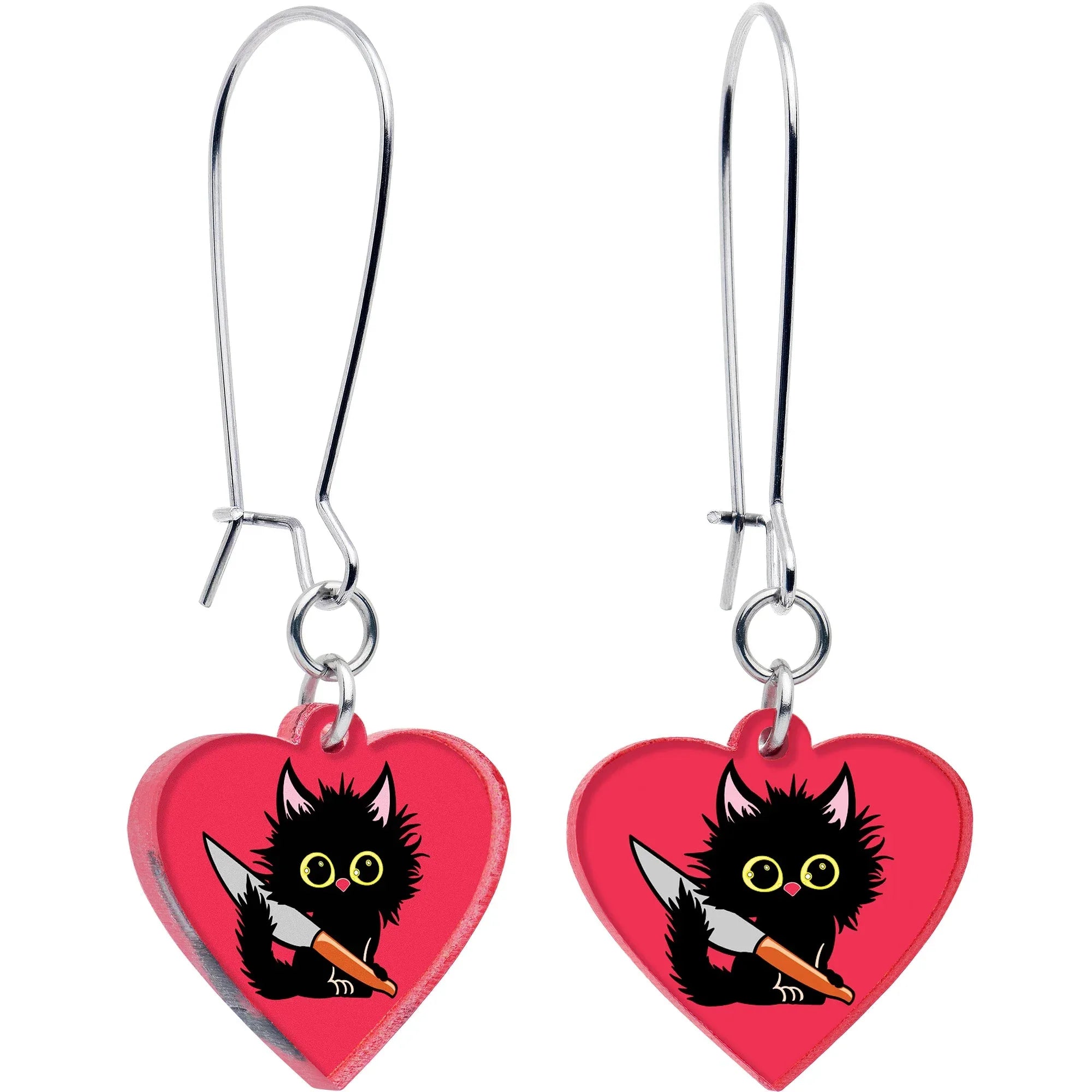 Heart Staby Cat Dangle Earrings by Onyx O - BodyCandy - Flyclothing LLC