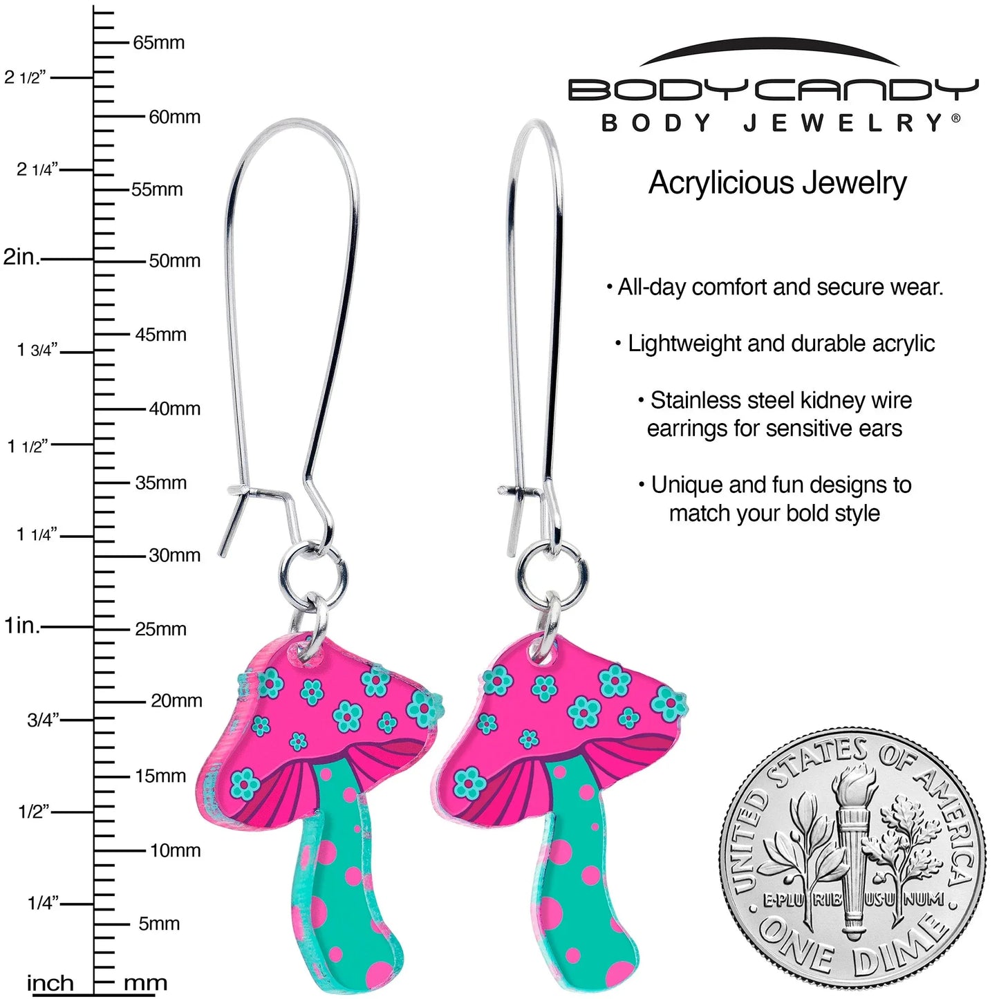 Funky Floral Mushroom Dangle Earrings by Onyx O - BodyCandy - Flyclothing LLC