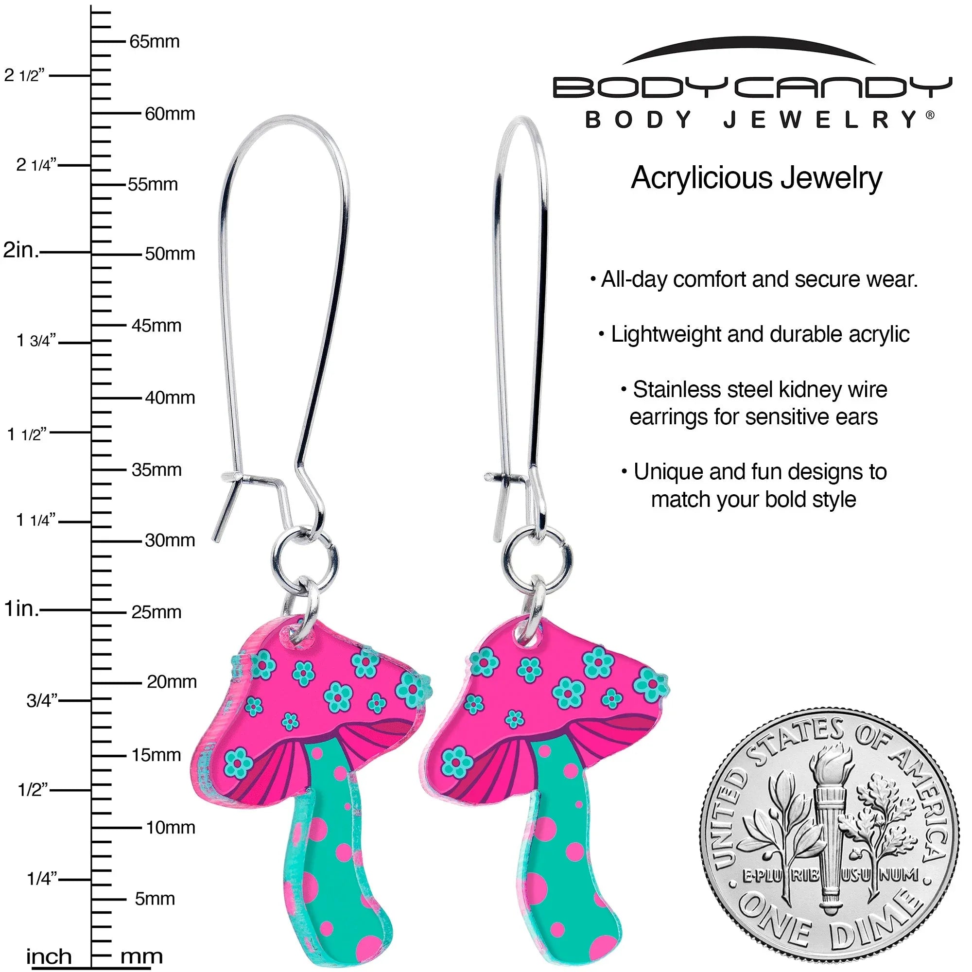 Funky Floral Mushroom Dangle Earrings by Onyx O - BodyCandy - Flyclothing LLC