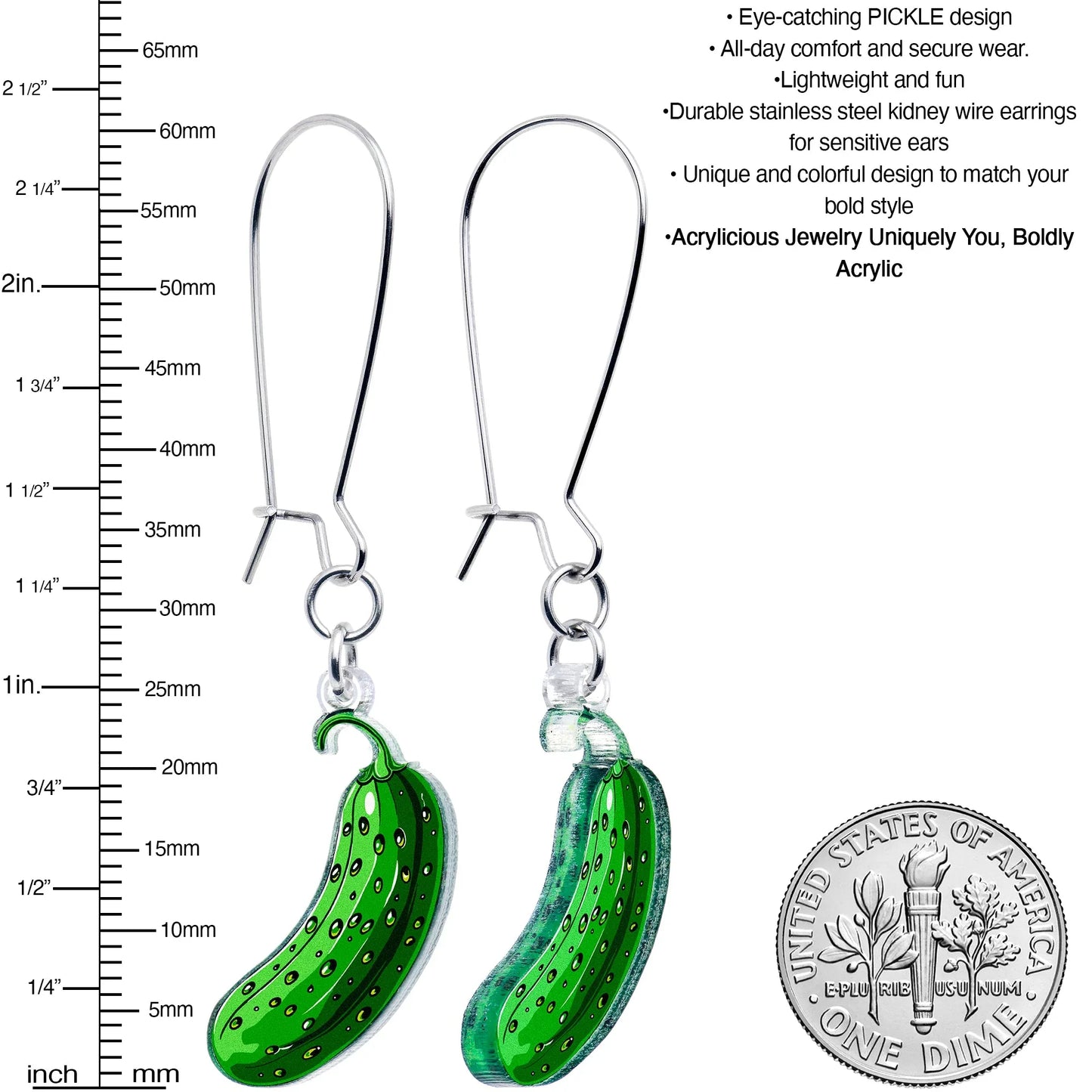 Acrylicious Funky Green Pickle Earrings by Onyx O - BodyCandy - Flyclothing LLC