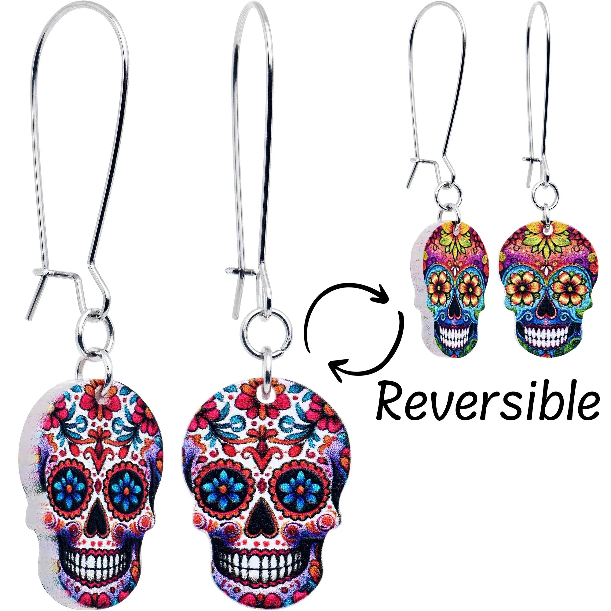 Acrylicious Sugar Skull Double Sided Reversible Skull Earrings - BodyCandy - Flyclothing LLC