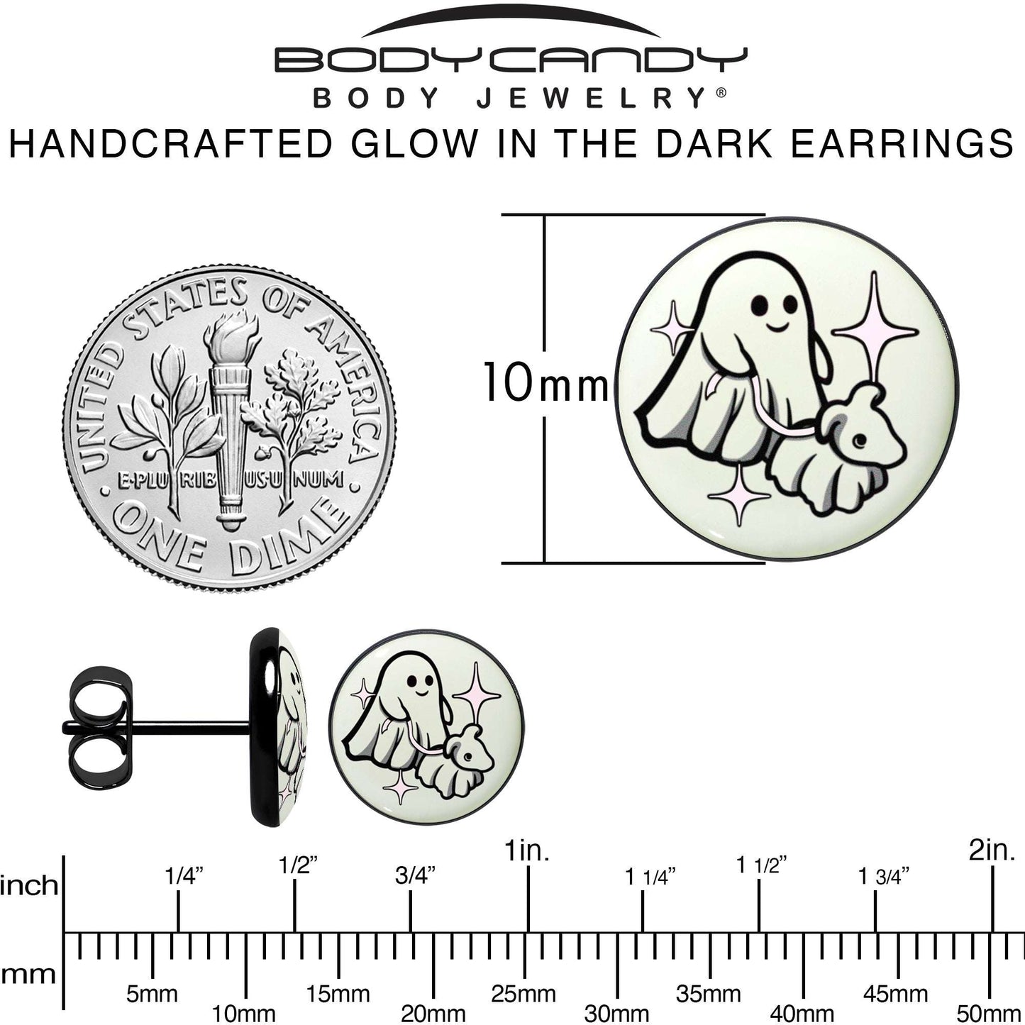 Black Anodized Halloween Ghost Dog Walker Glow in the Dark Stud Earrings by Onyx O