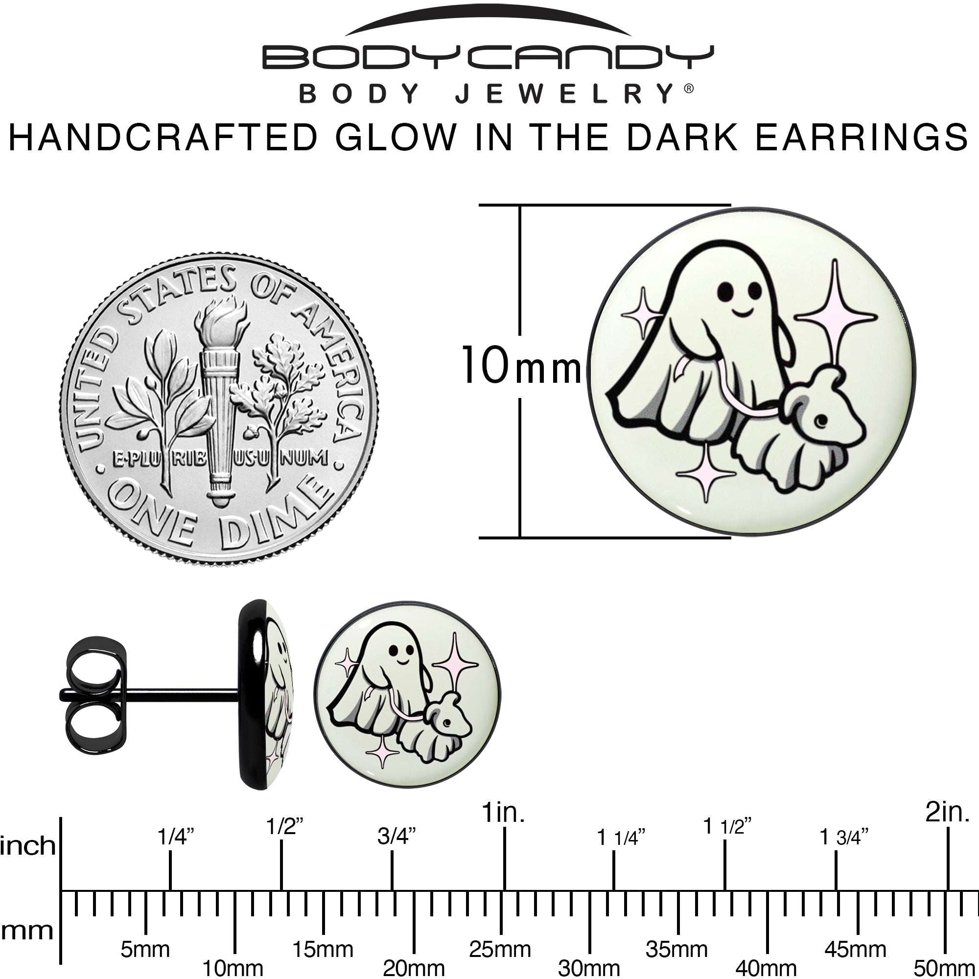 Black Anodized Halloween Ghost Dog Walker Glow in the Dark Stud Earrings by Onyx O