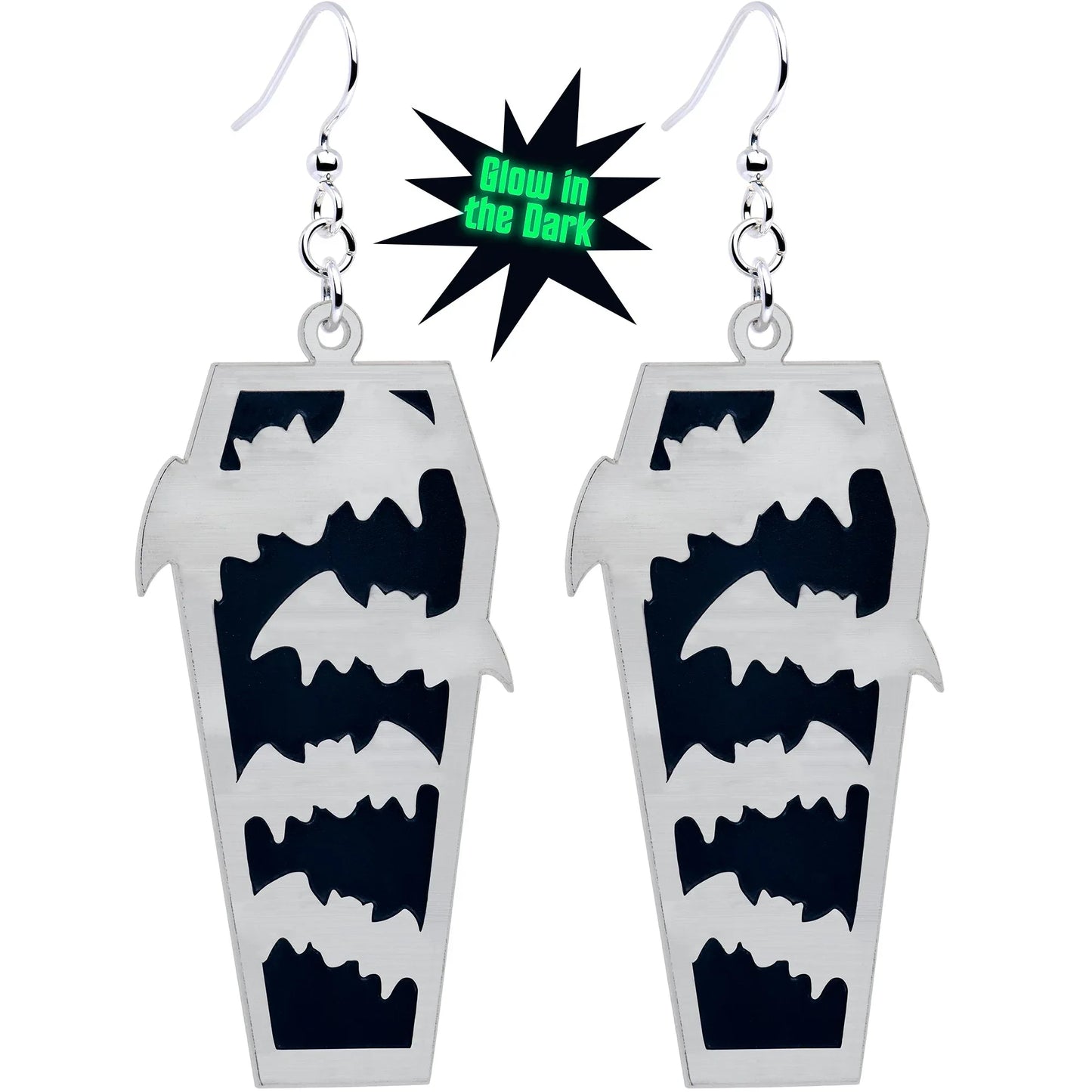 Glowing Bats Coffin Glow in the Dark Dangle Earrings by Onyx O - BodyCandy - Flyclothing LLC