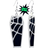 Glowing Spider Web Coffin Glow in the Dark Dangle Earrings by Onyx O - BodyCandy - Flyclothing LLC