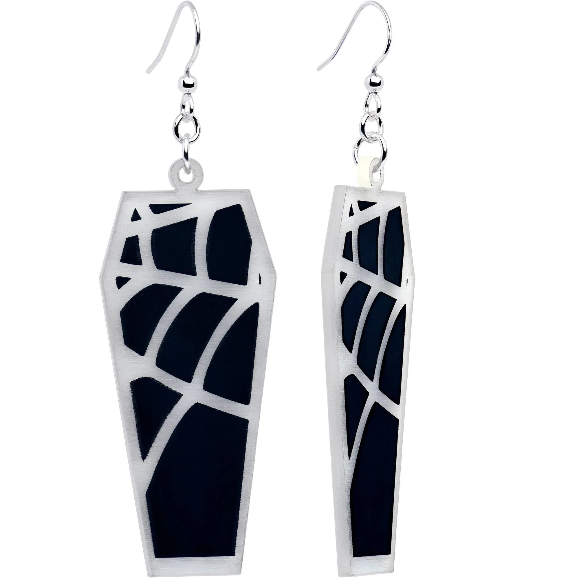 Glowing Spider Web Coffin Glow in the Dark Dangle Earrings by Onyx O - BodyCandy - Flyclothing LLC