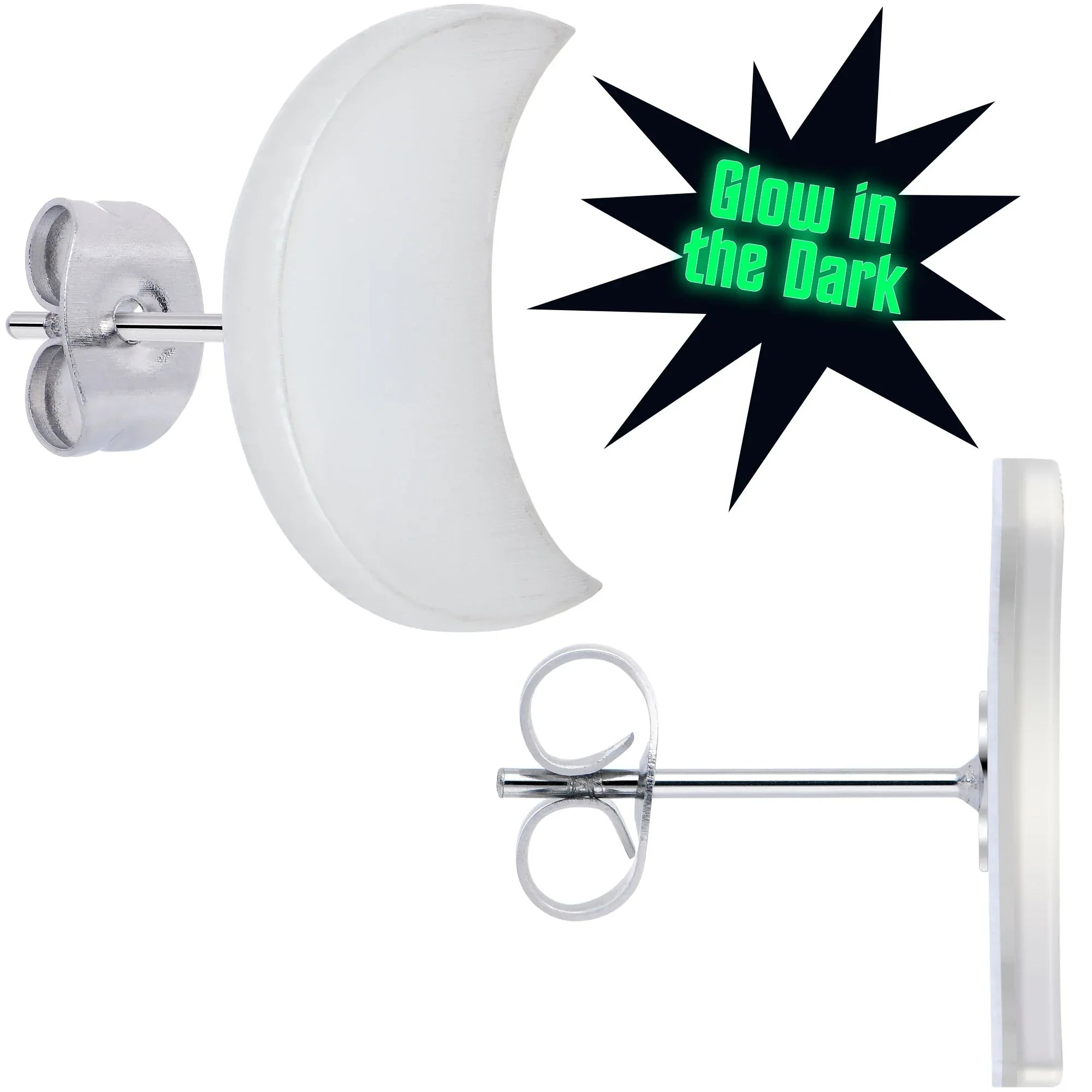 Crescent Moon Glow in the Dark Stud Earrings by Onyx O - BodyCandy - Flyclothing LLC