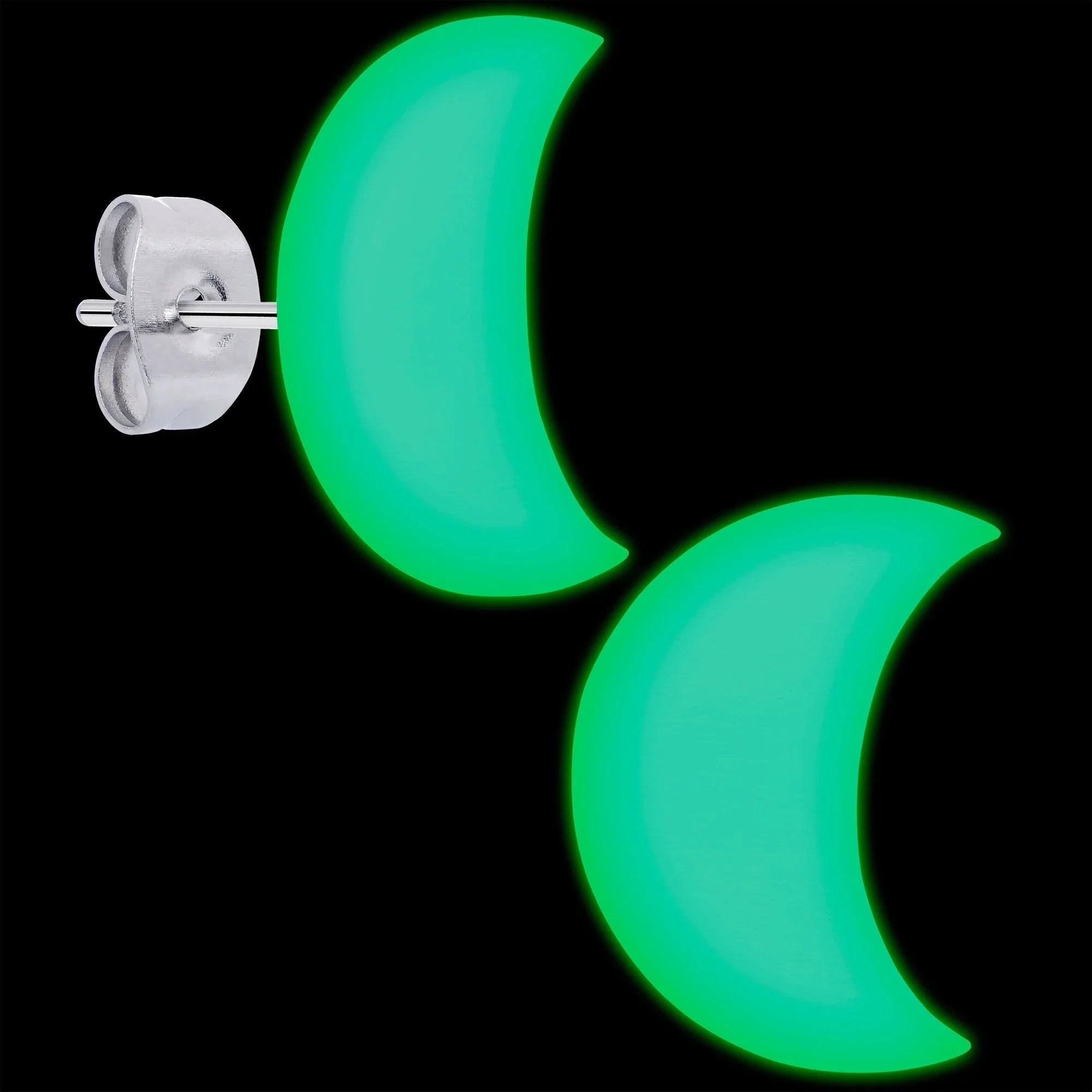 Crescent Moon Glow in the Dark Stud Earrings by Onyx O - BodyCandy - Flyclothing LLC