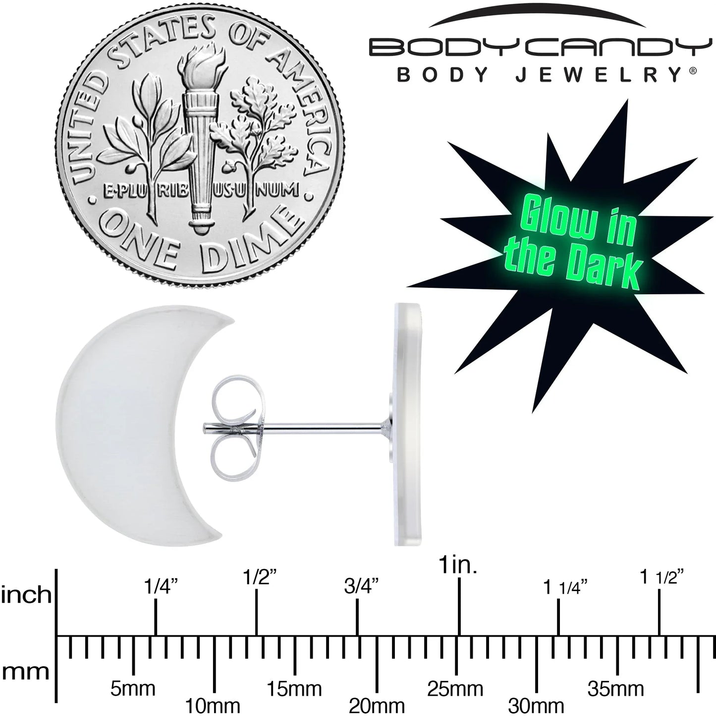 Crescent Moon Glow in the Dark Stud Earrings by Onyx O - BodyCandy - Flyclothing LLC