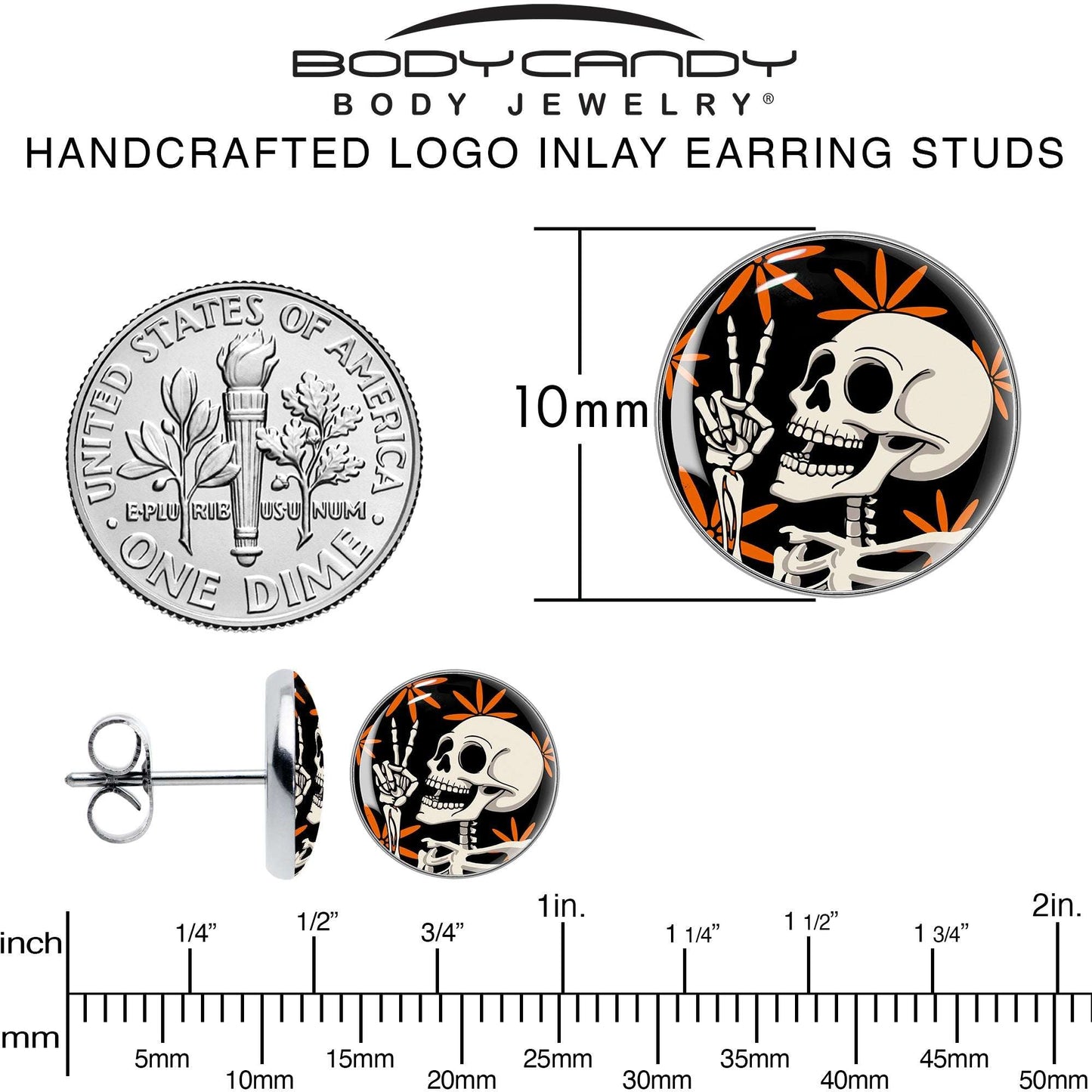 Peace Sign Skeleton Stud Earrings by Onyx O