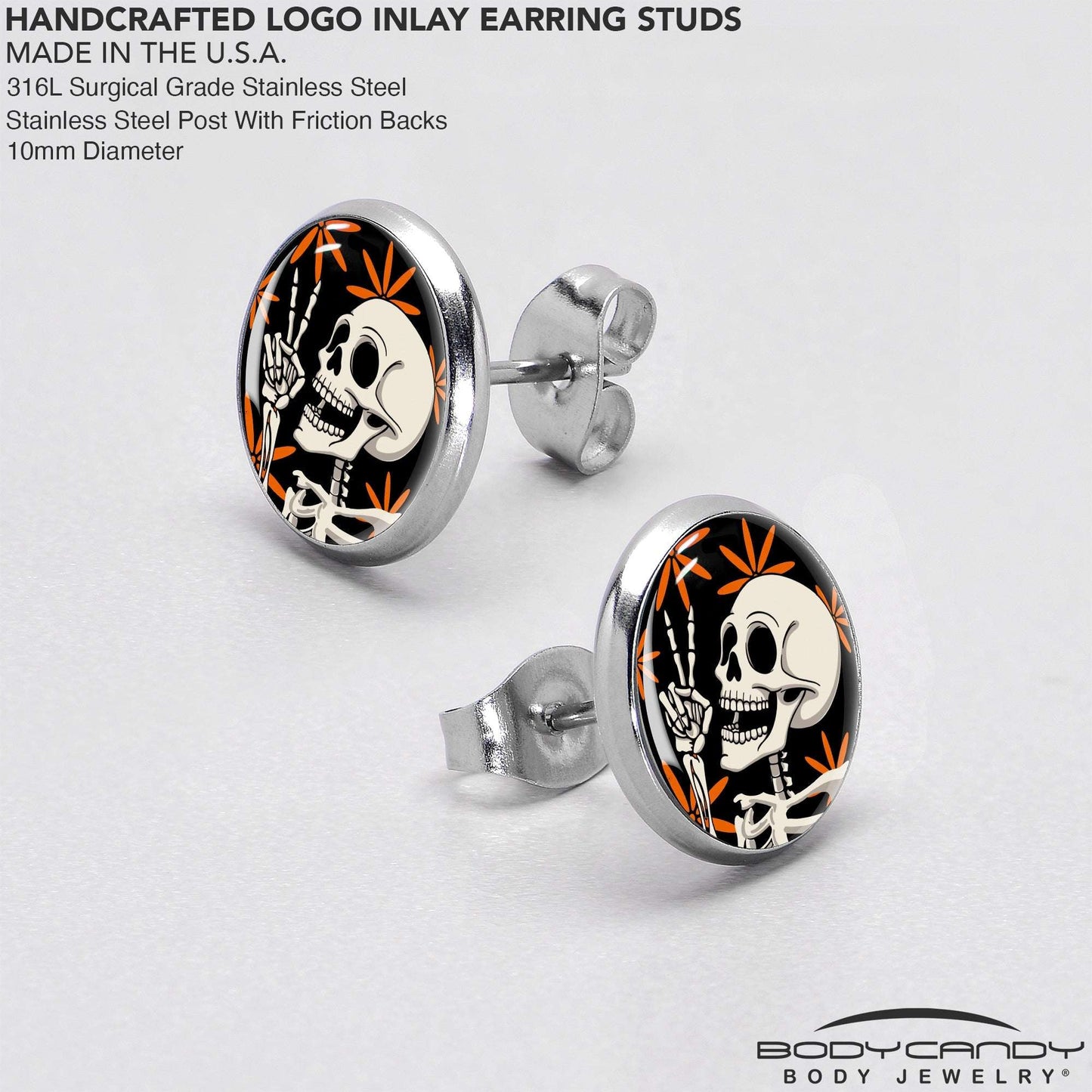 Peace Sign Skeleton Stud Earrings by Onyx O