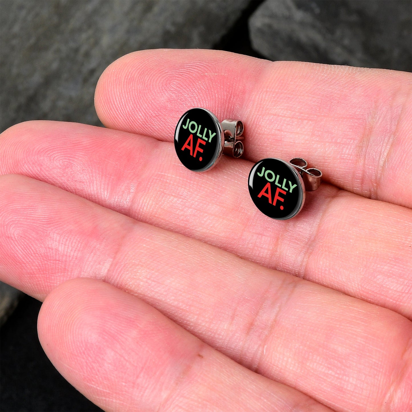 Jolly AF Festive Holiday Christmas Stud Earrings by Onyx O