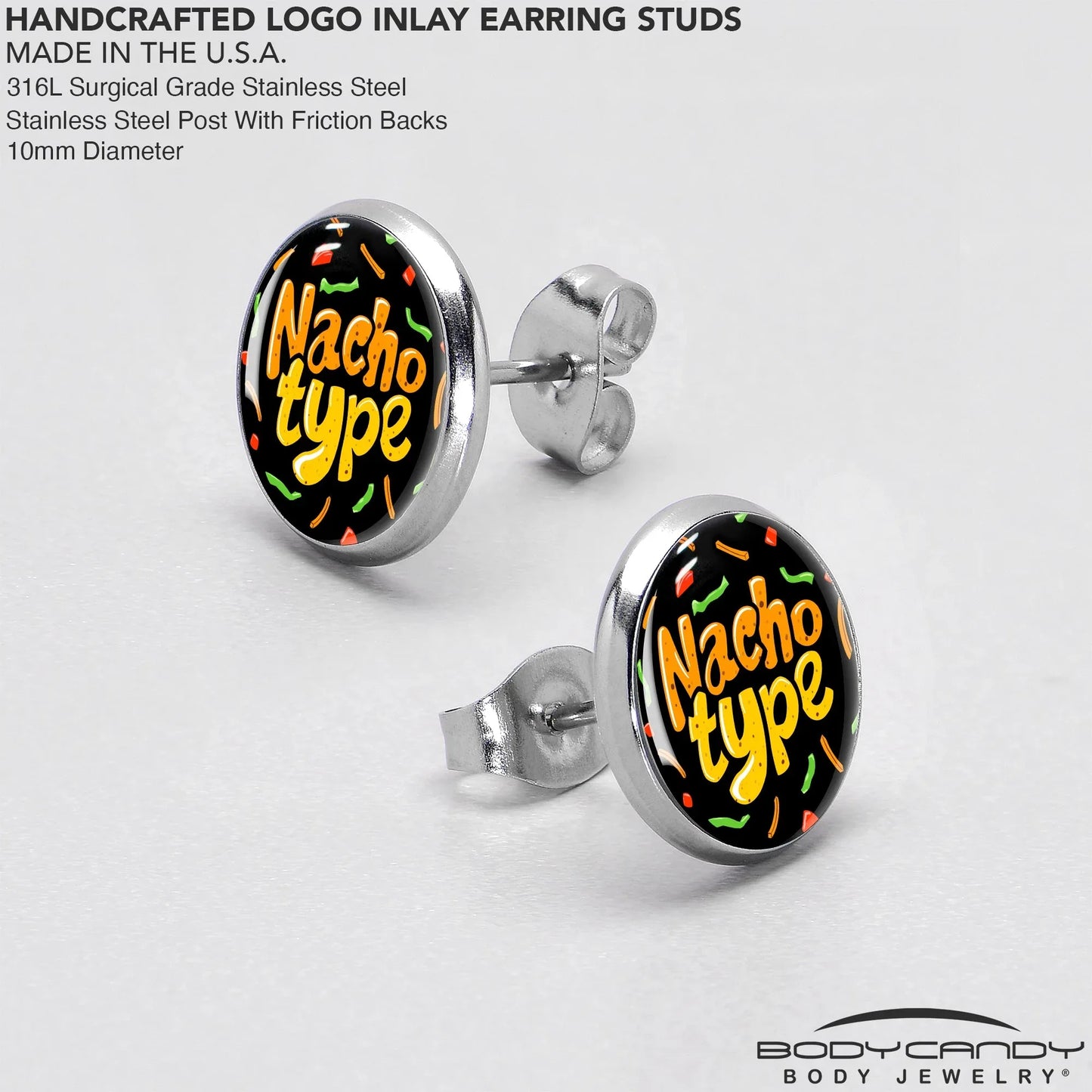 Nacho Type Stud Earrings by Onyx O - BodyCandy - Flyclothing LLC
