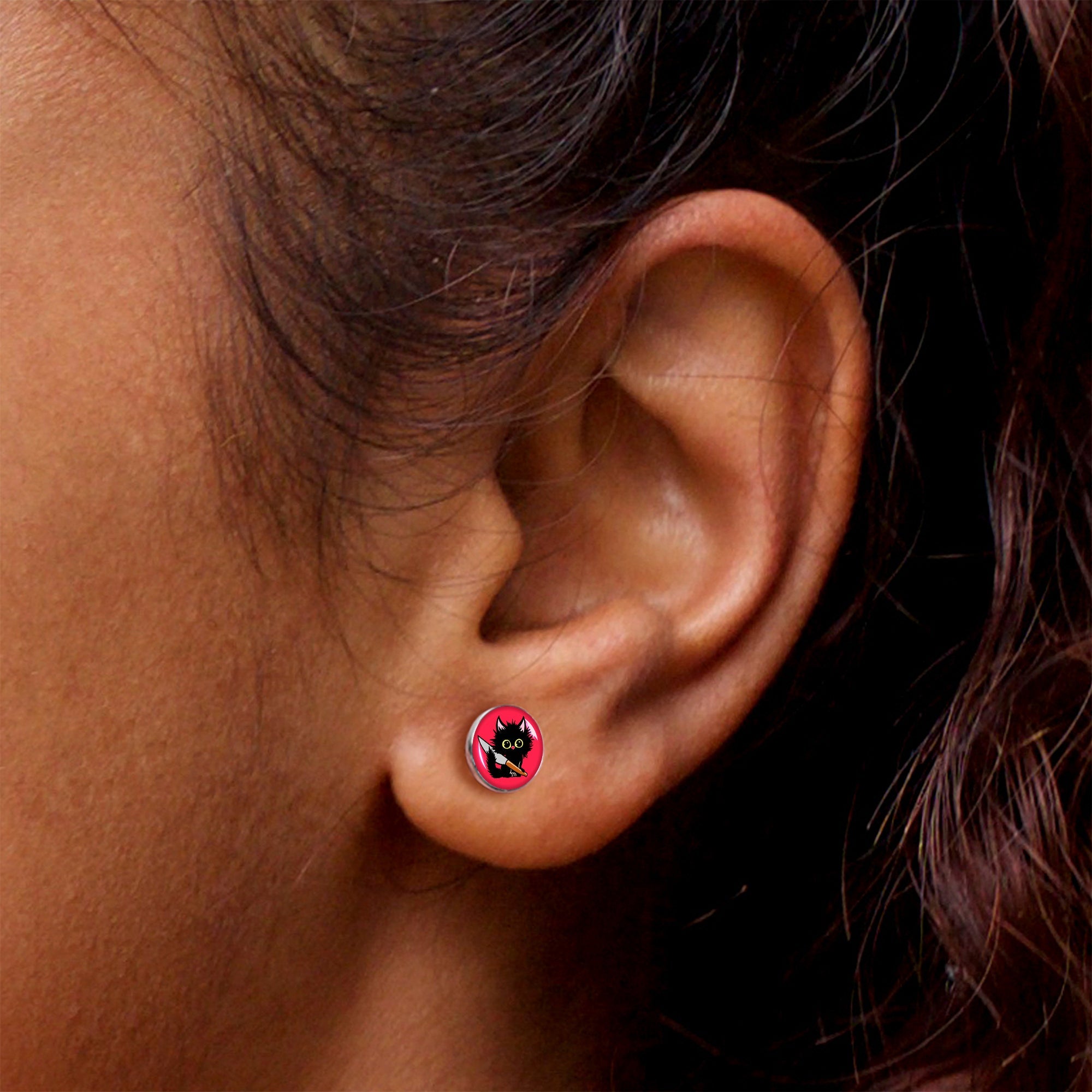 Stabby Cat Stud Earrings by Onyx O