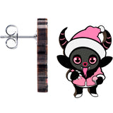 Handmade Wooden Krampus Cutie Holiday Christmas Stud Earrings by Onyx O