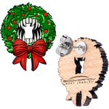 Handmade Wooden Vampire Wreath Holiday Christmas Stud Earrings by Onyx O