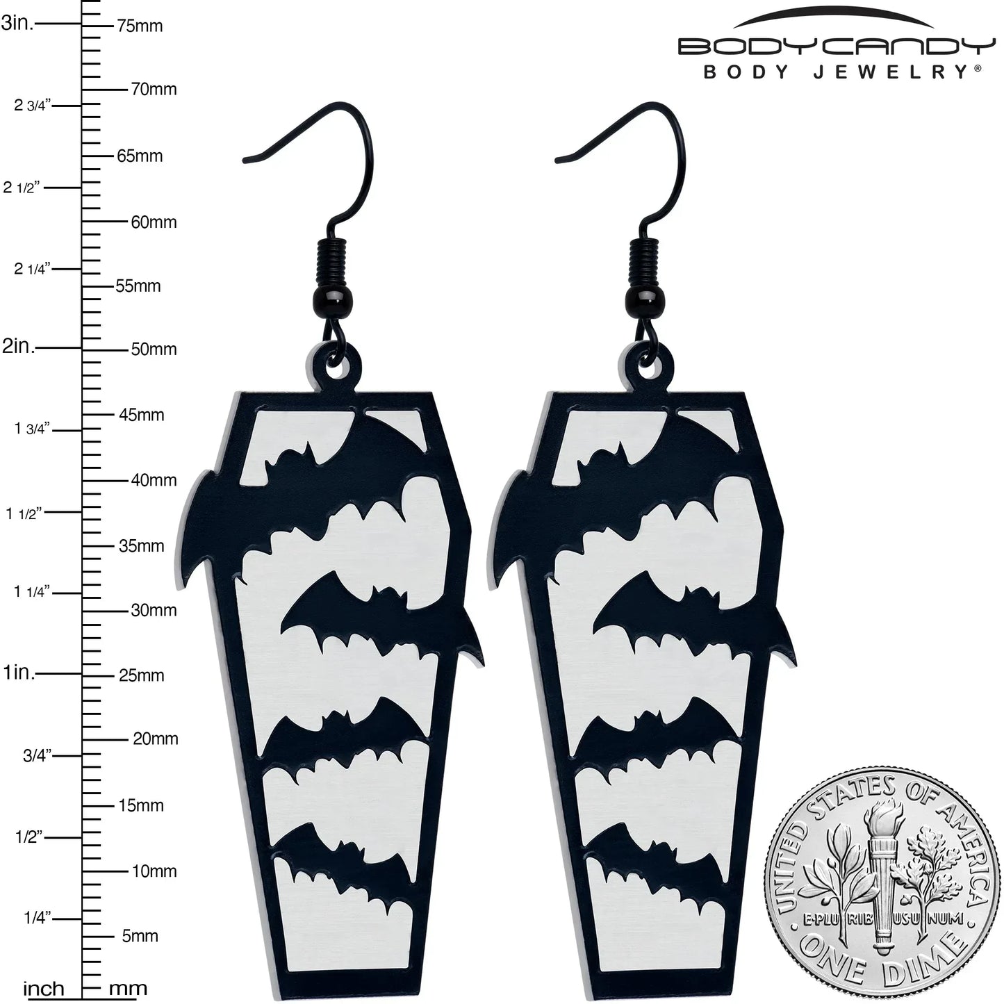 Black Bat Coffin Glow in the Dark Dangle Earrings by Onyx O - BodyCandy - Flyclothing LLC