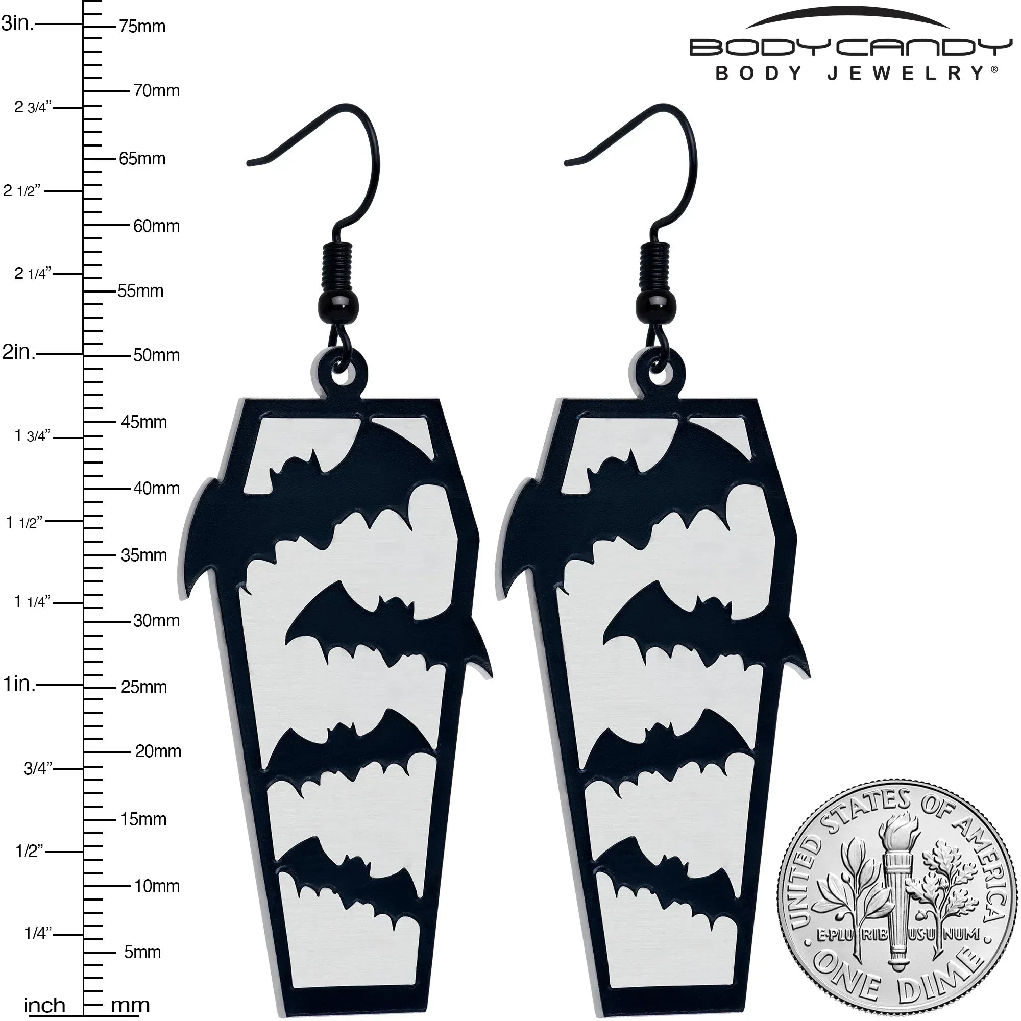 Black Bat Coffin Glow in the Dark Dangle Earrings by Onyx O - BodyCandy - Flyclothing LLC