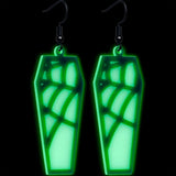 Black Spider Web Coffin Glow in the Dark Dangle Earrings by Onyx O - BodyCandy - Flyclothing LLC