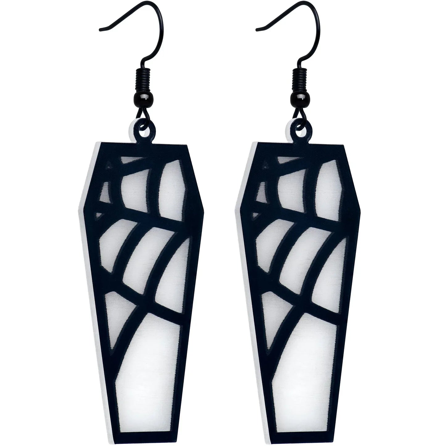 Black Spider Web Coffin Glow in the Dark Dangle Earrings by Onyx O - BodyCandy - Flyclothing LLC