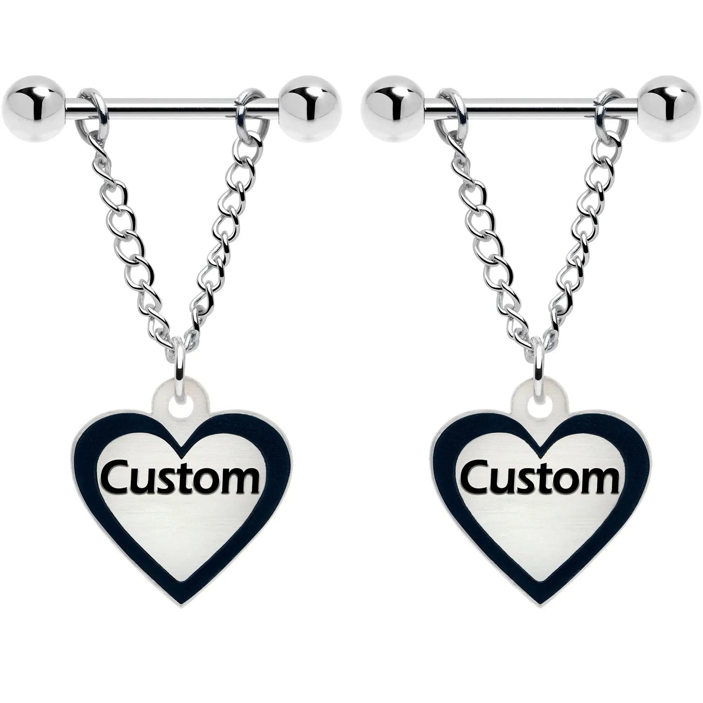 Custom Heart Glow in the Dark Chain Personalized Name Dangle Nipple Ring Set - BodyCandy - Flyclothing LLC