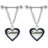 Custom Heart Glow in the Dark Chain Personalized Name Dangle Nipple Ring Set - BodyCandy - Flyclothing LLC